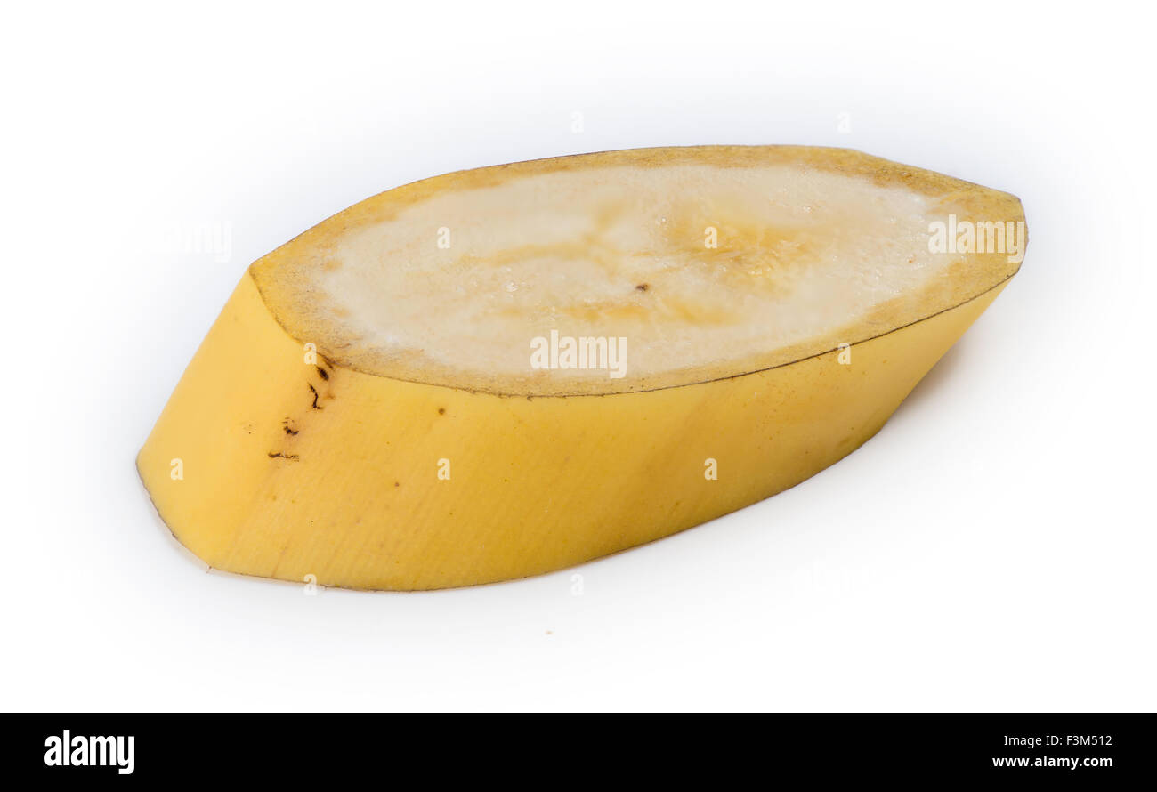 Closeup slice of unpeeled natural Australian yellow banana Stock Photo