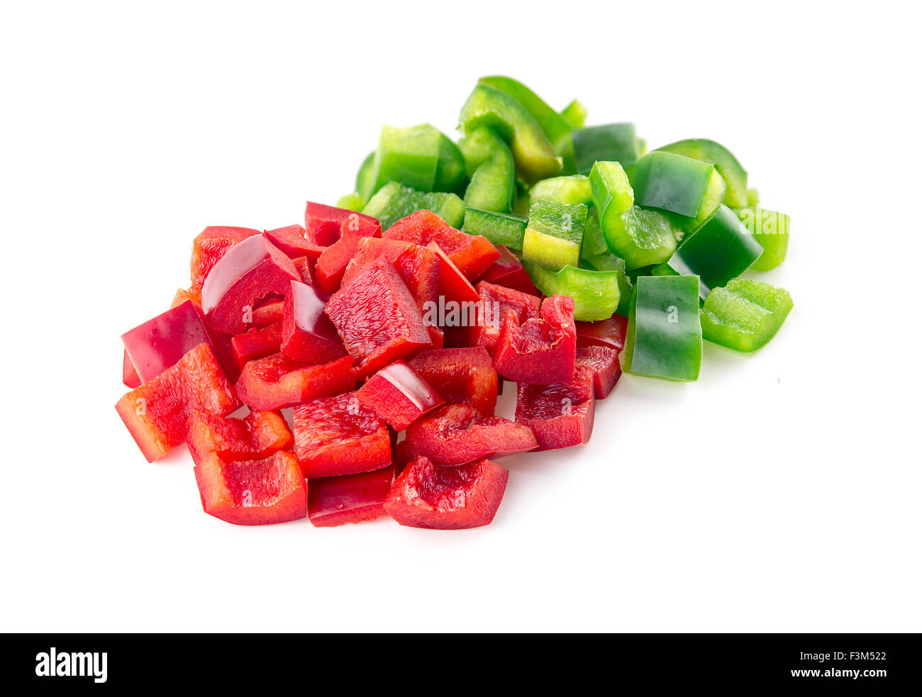 Macro closeup of diced colorful peppers Stock Photo