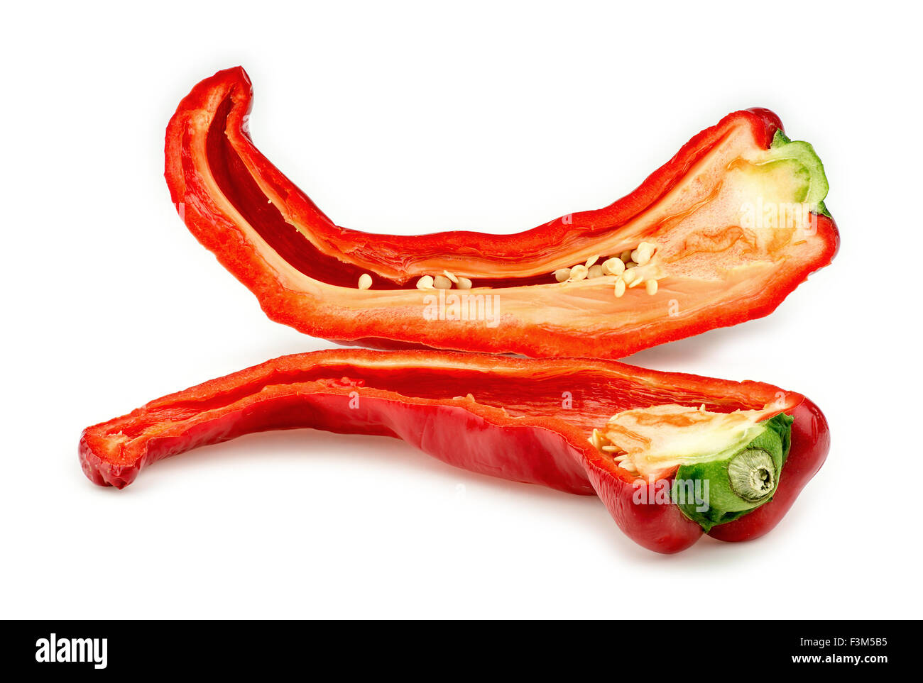 Red chili pepper cut in half Stock Photo