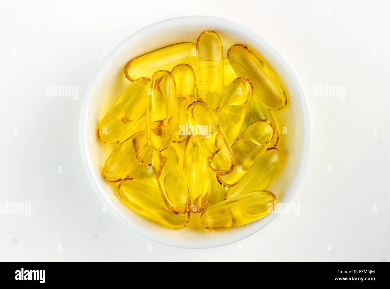 Overhead closeup of organic Australian fish oil tablets Stock Photo