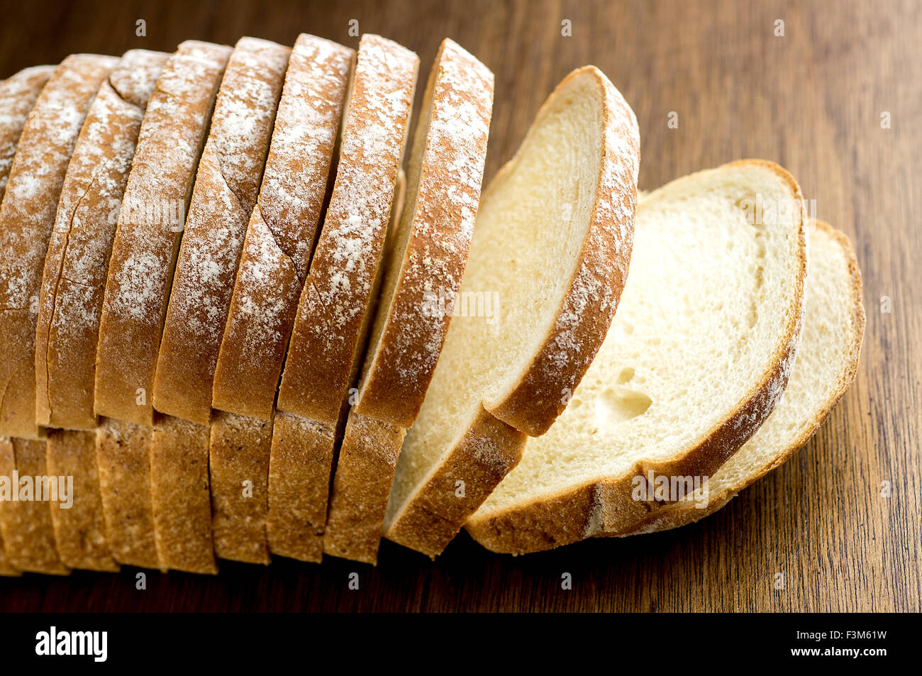 Rustic macro of sliced bread loaf Stock Photo