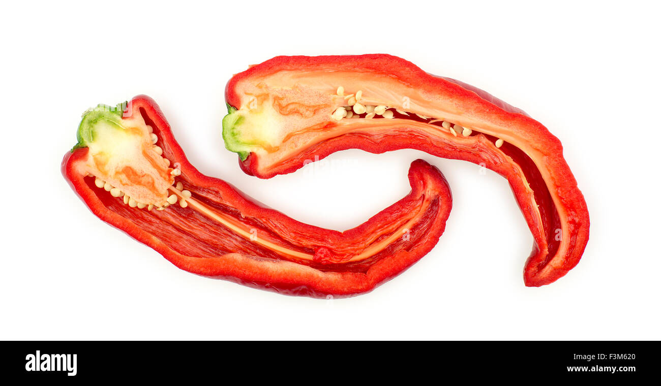 Sliced red hot chili pepper with inside seeds Stock Photo Alamy
