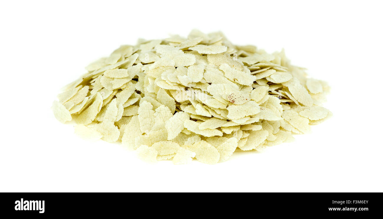 Heap of raw puffed rice poha isolated on white Stock Photo