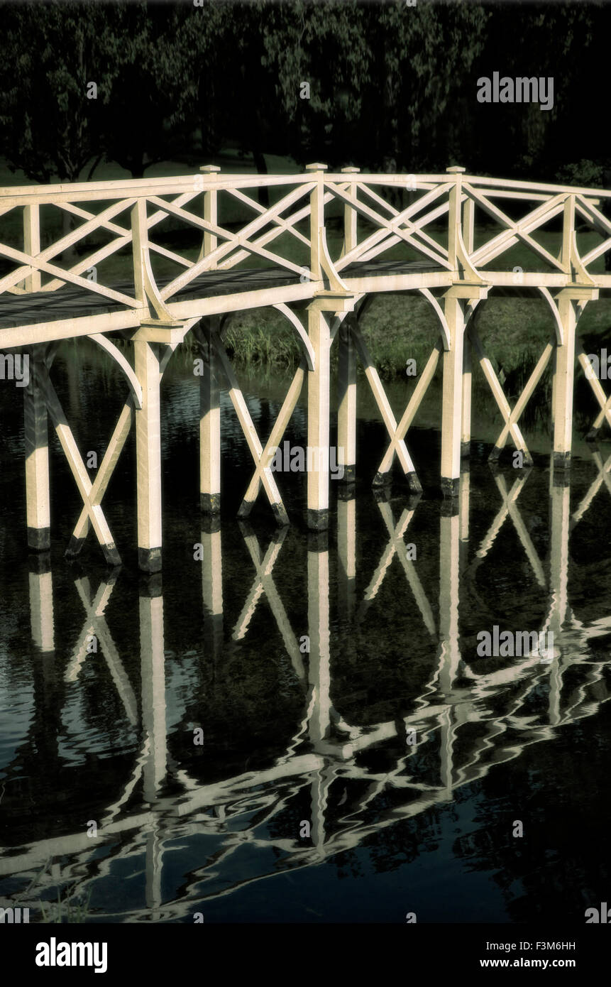 Wooden Chinese Bridge, Painshill Park. Stock Photo