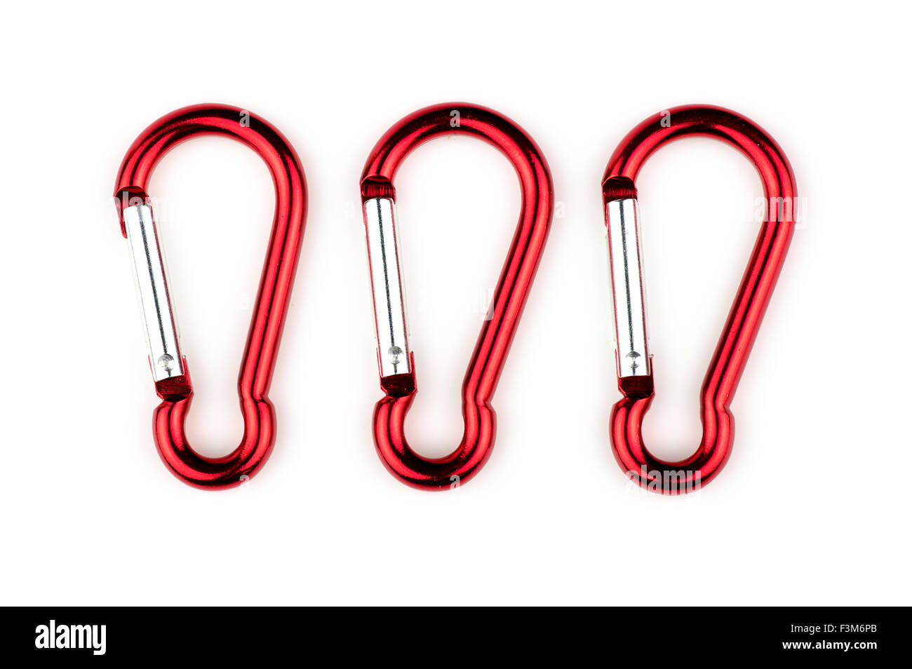 Set of three red hooks with spring loaded clasp Stock Photo Alamy