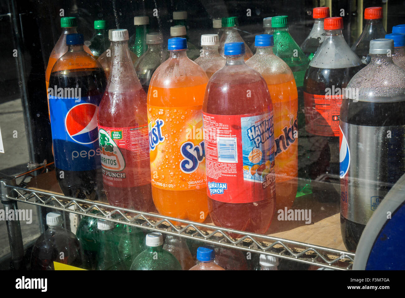 Bottles of sugar laden soda in a grocery store in New York on Sunday, October 4, 2015