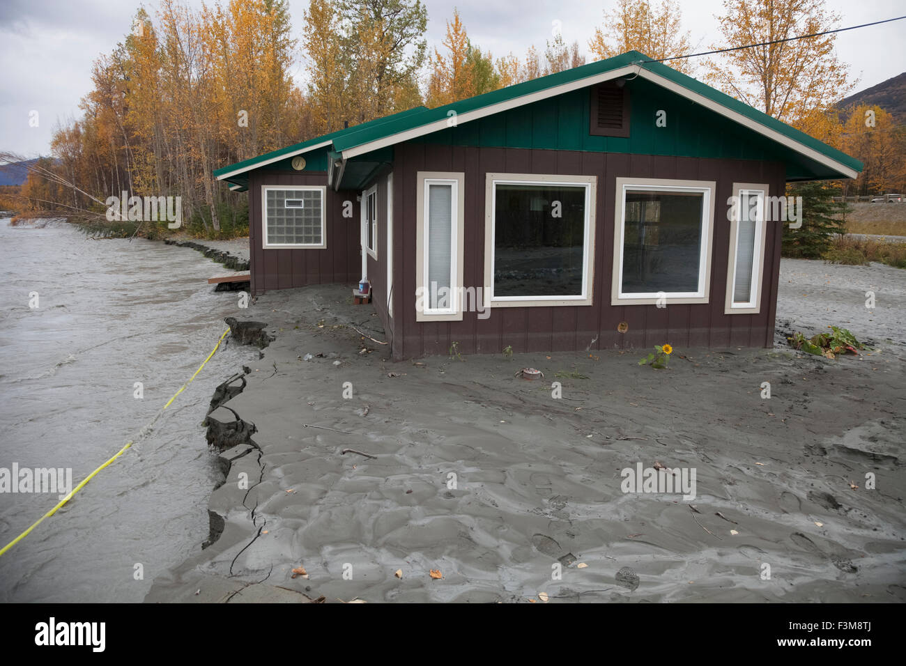 Danger,House,Flood,Alaska,Matanuska River Stock Photo