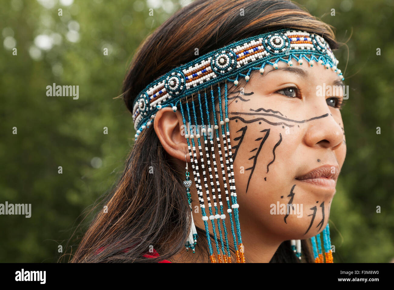 Headdress,Alaska,Woman,Native Alaskan Stock Photo