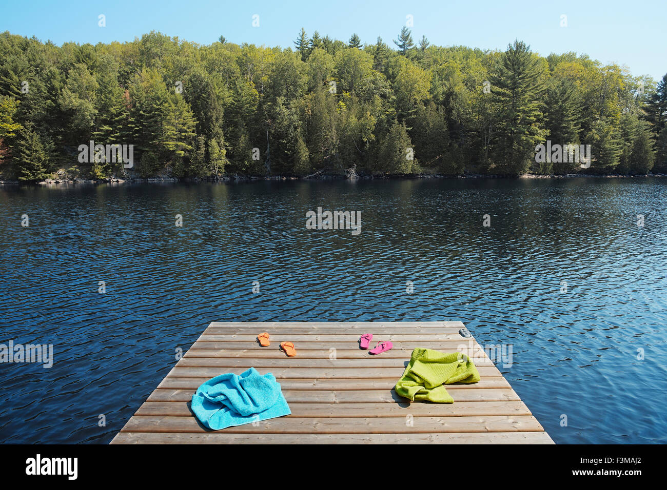 Canada,Ontario,Pier,Towel,Lake,Absence Stock Photo