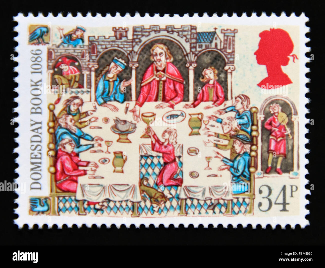 Postage stamp. Great Britain. Queen Elizabeth II. 1986. 900th. Anniversary of Domesday Book. 34p. Stock Photo