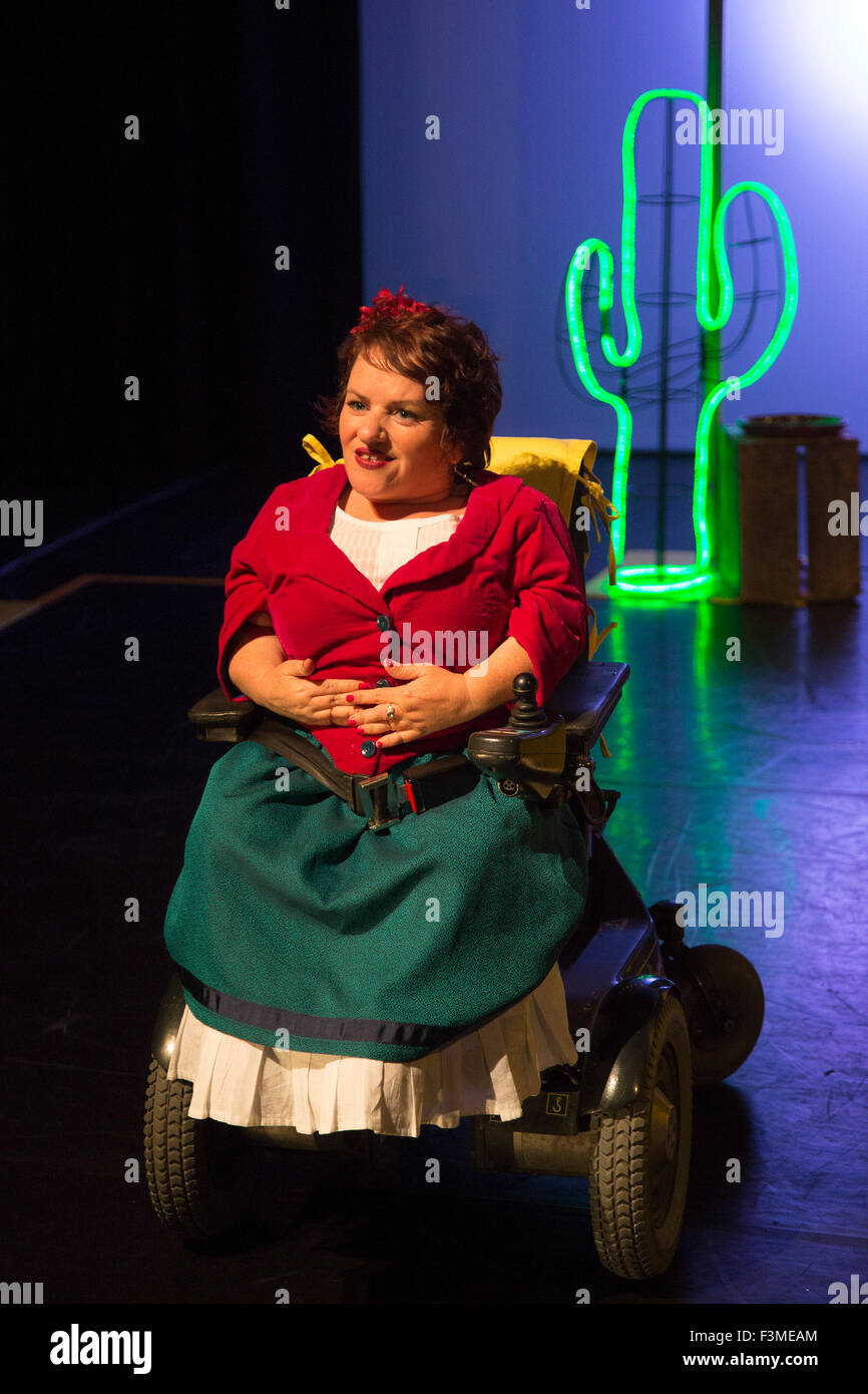 Pictured: Caroline Bowditch. Caroline Bowditch's 'Falling in Love with Frida' explores the life, loves and legacy of disabled artist Frida Kahlo at the Lilian Baylis Studio/Sadler's Wells on 5-6 October 2015. Performed by Caroline Bowditch, Welly O'Brien, Nicole Guarino and Yvonne Strain (sign language interpreter). Stock Photo