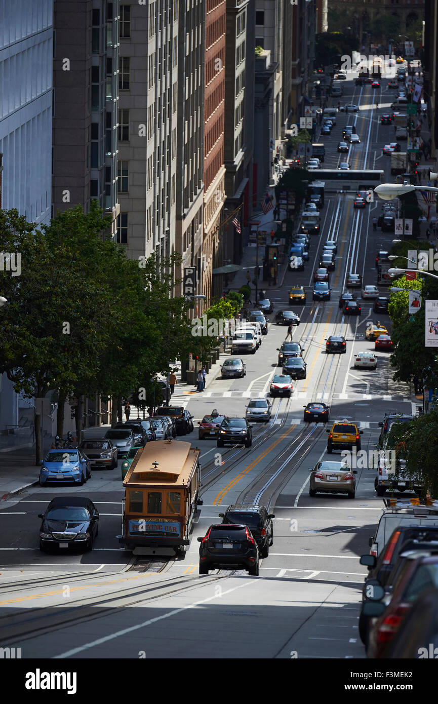 Car,Traffic,Tram,San Francisco,Nob Hill Stock Photo