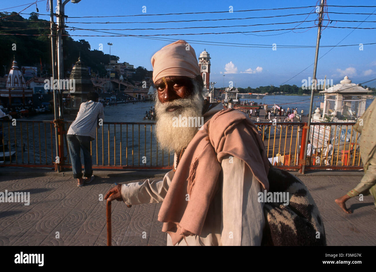 Haridwar, Uttaranchal, India. The Clock tower at Har ki Pauri. One of the most famous and most visited sites of Haridwar, Har ki Stock Photo