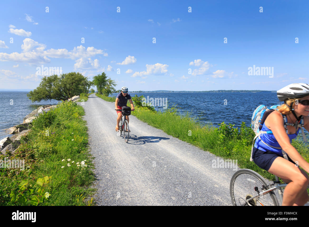 Bike Path,  Colchester Causeway Park on Lake Champlain, Burlington, Vermont, USA Stock Photo
