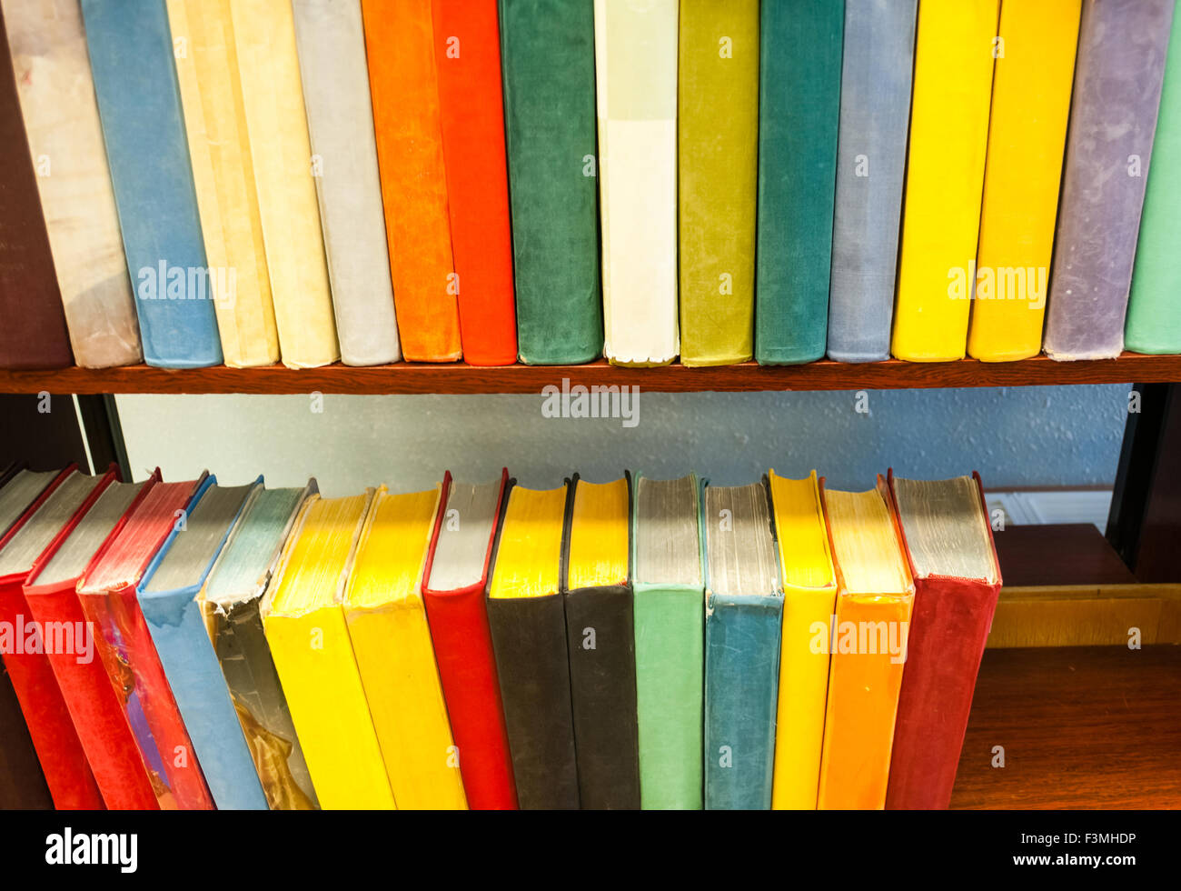 Old books in wooden bookcases in library Stock Photo Alamy