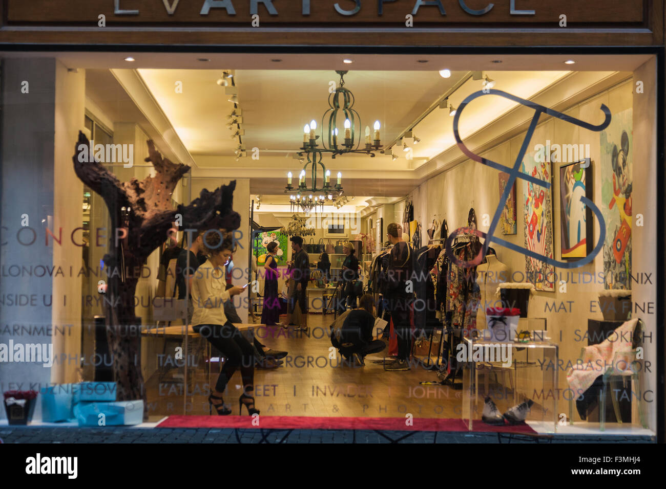 Gallery and clothing store in the streets of the old town district of