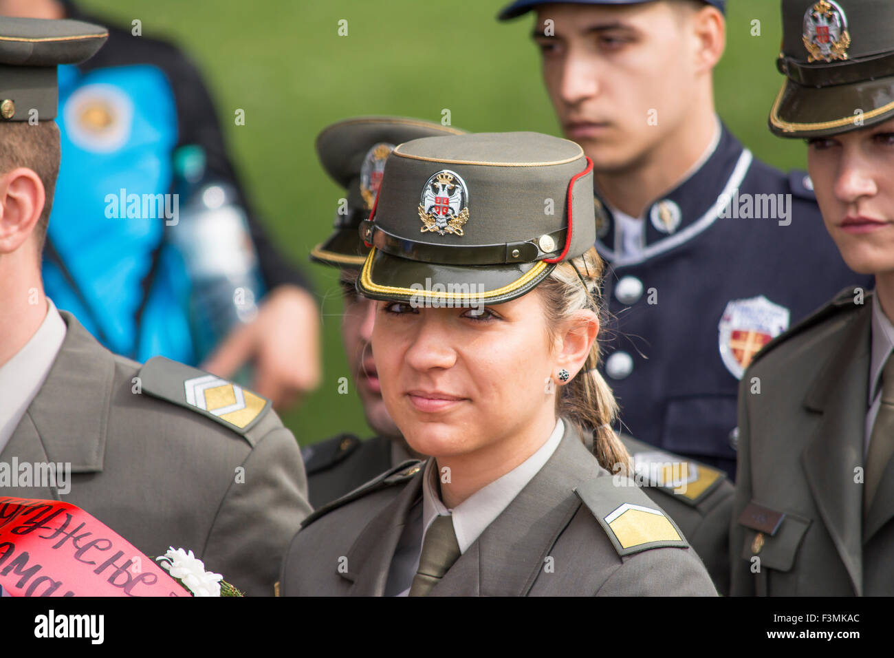Mauthausen, Austria-May 10.2015: military celebration of the Mauthausen camp liberation by all the countries involved paying tri Stock Photo