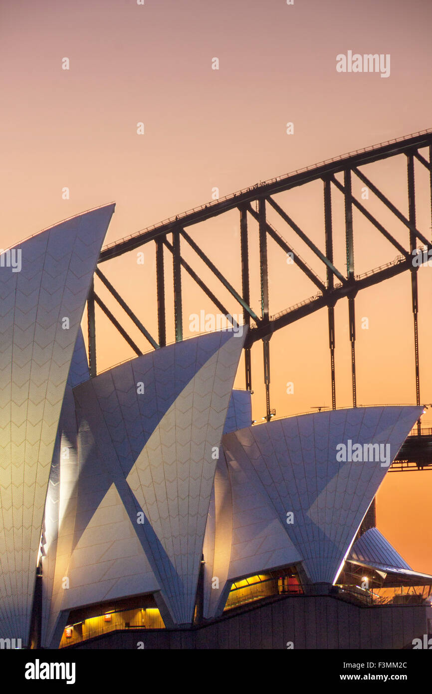 Sydney opera house and harbour bridge at sunset hi-res stock ...