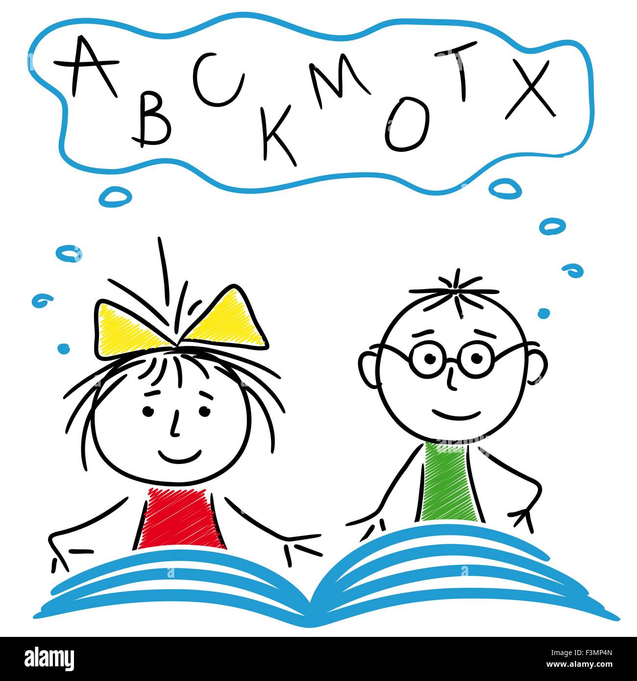 https://c8.alamy.com/comp/F3MP4N/schoolboy-and-schoolgirl-reading-a-book-together-cartoon-sketching-F3MP4N.jpg