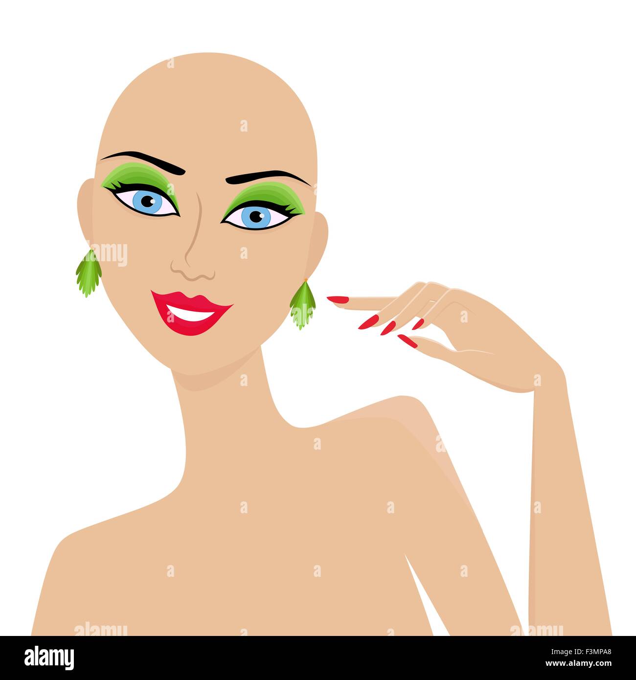 Abstract female hairless mannequin with makeup, hand drawing vector illustration Stock Vector