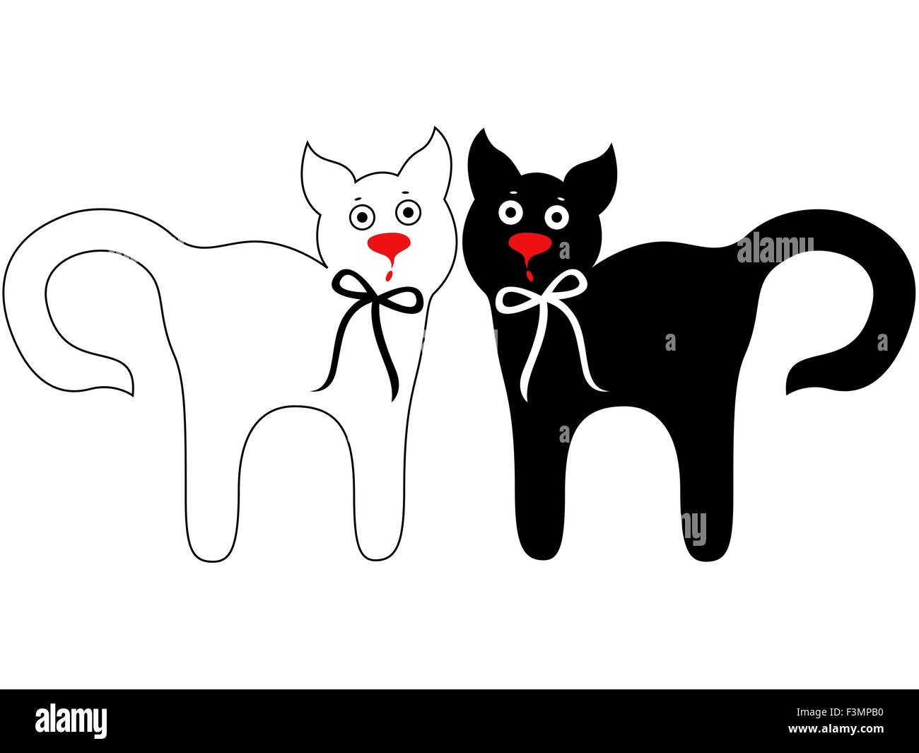 Black and white amusing cats with ties, hand drawing vector artwork Stock Vector