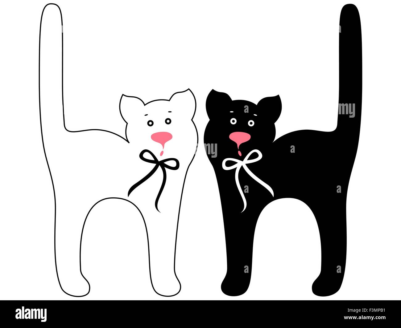 Black and white funny cats with ties, hand drawing vector artwork Stock Vector