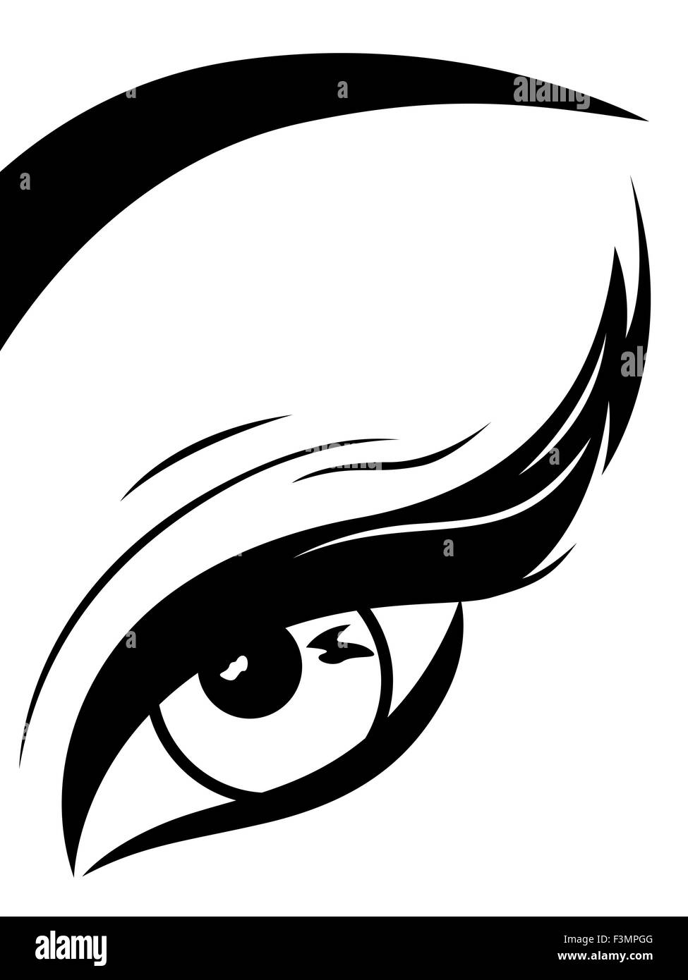 Eye with fluffy eyelid close-up, black and white hand drawing vector illustration Stock Vector