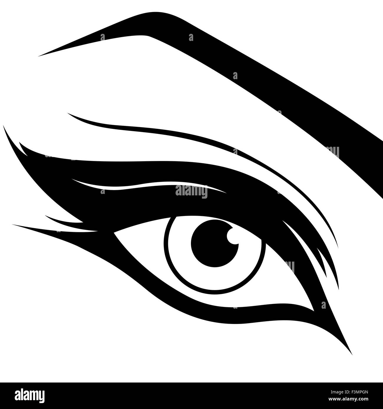 Eye silhouette close-up, black and white hand drawing vector illustration Stock Vector
