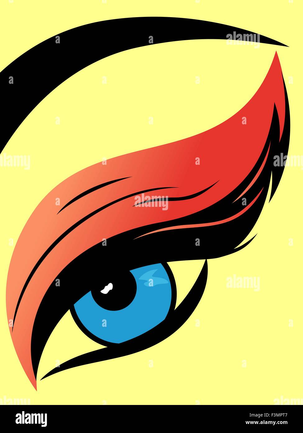 Eye with fluffy eyelid close-up, colourful hand drawing vector illustration Stock Vector
