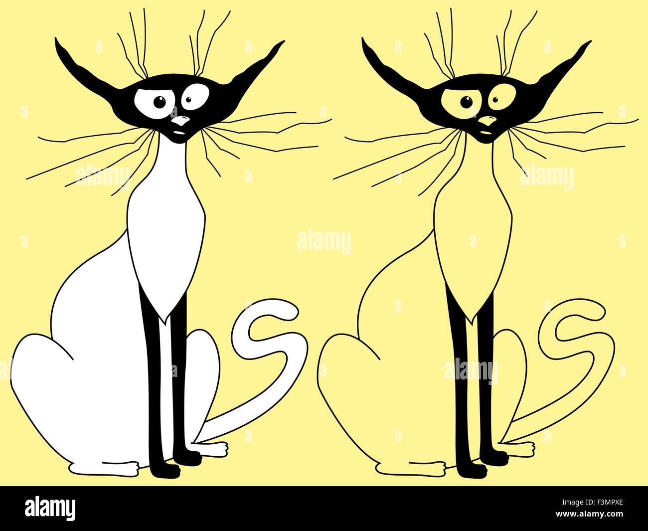 Two caricature cats are sitting, sketching vector illustration Stock Vector