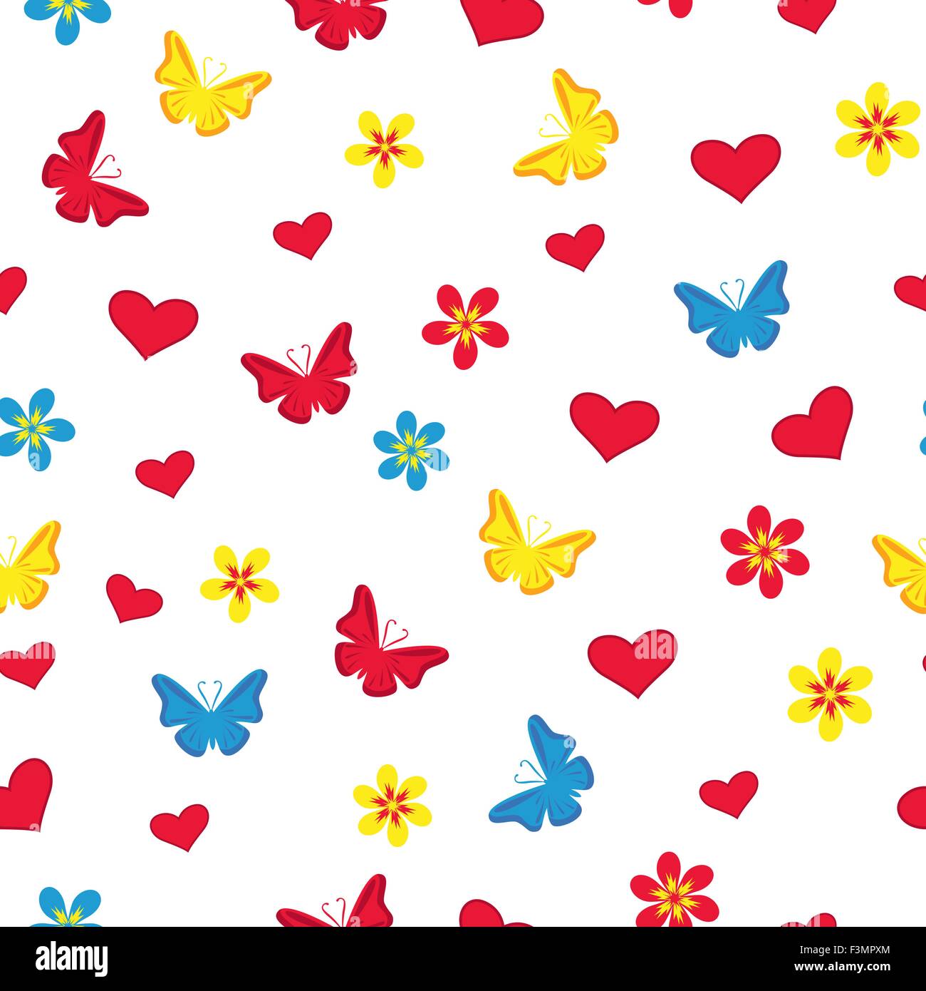 Seamless pattern with hearts, flowers, butterflies and hearts on the ...