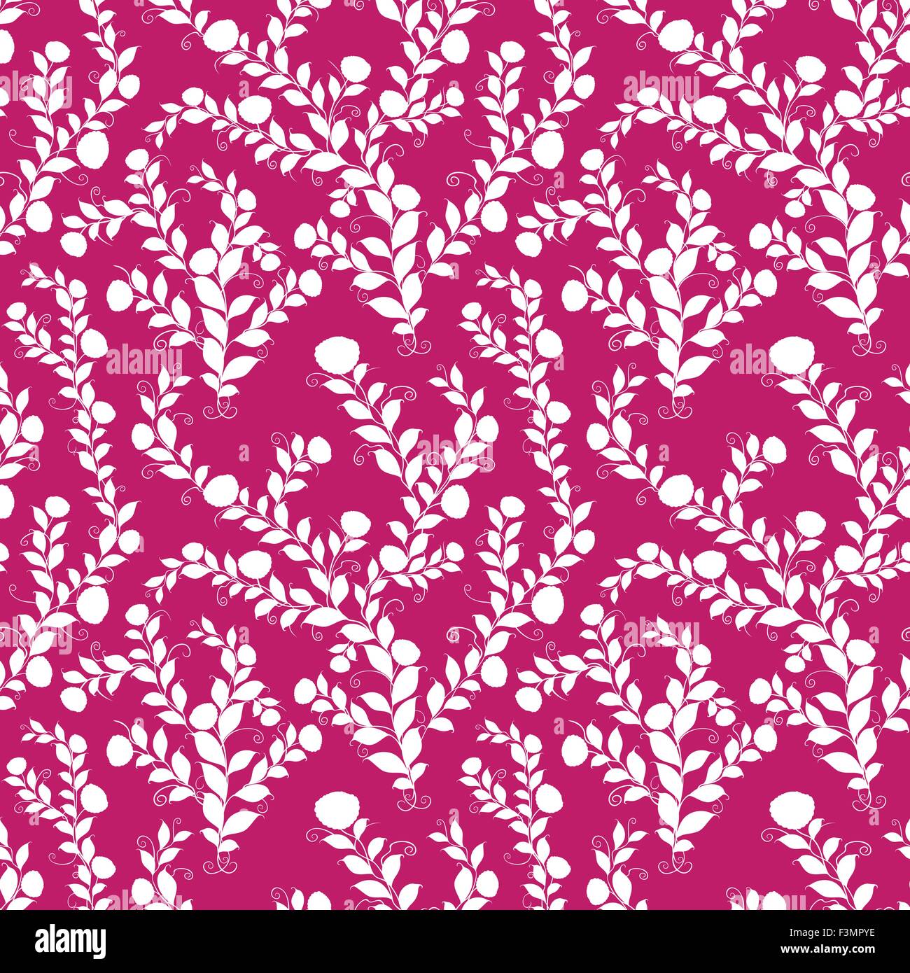 Floral seamless vector pattern with flower white silhouettes on pink background, hand drawing illustration Stock Vector
