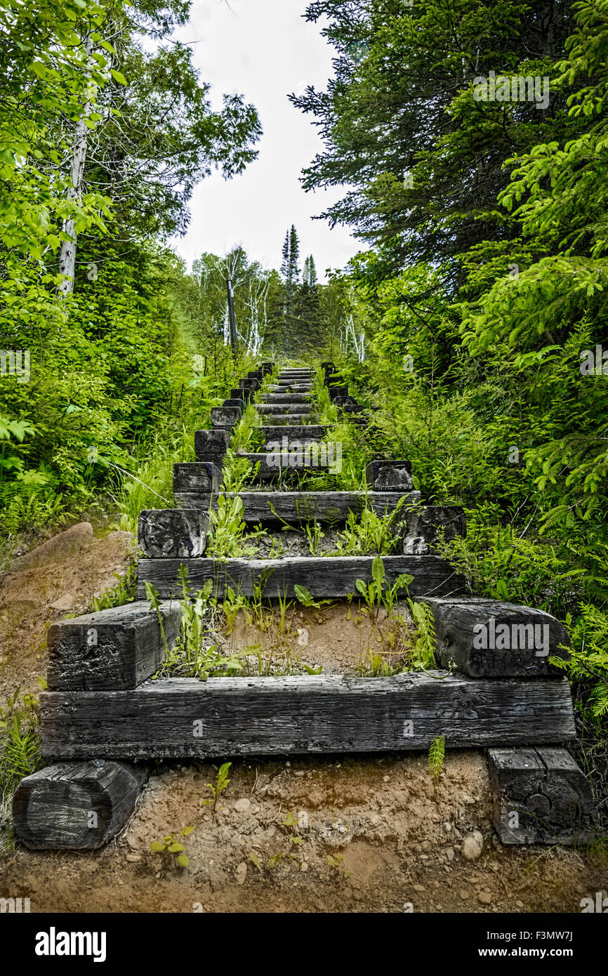 Wooden staircase near Magpie Falls in Wawa. Stock Photo