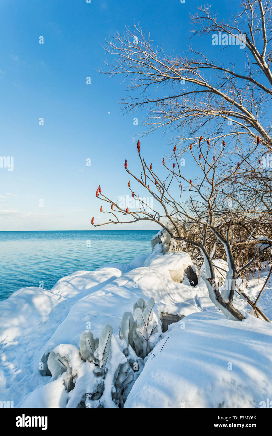 Ice and snow by Lake Ontario in Toronto. Stock Photo