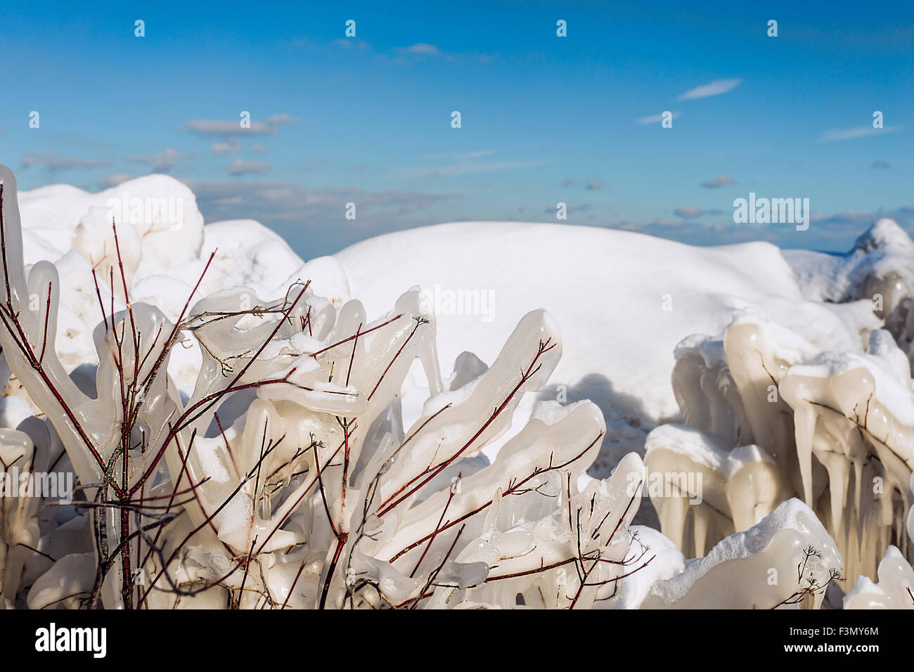 Ice and snow by Lake Ontario in Toronto. Stock Photo