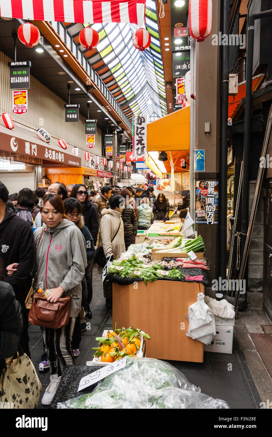 Japan, Osaka, Kuromon Ichiba Market, "Osaka Kitchen". Busy scene at new
