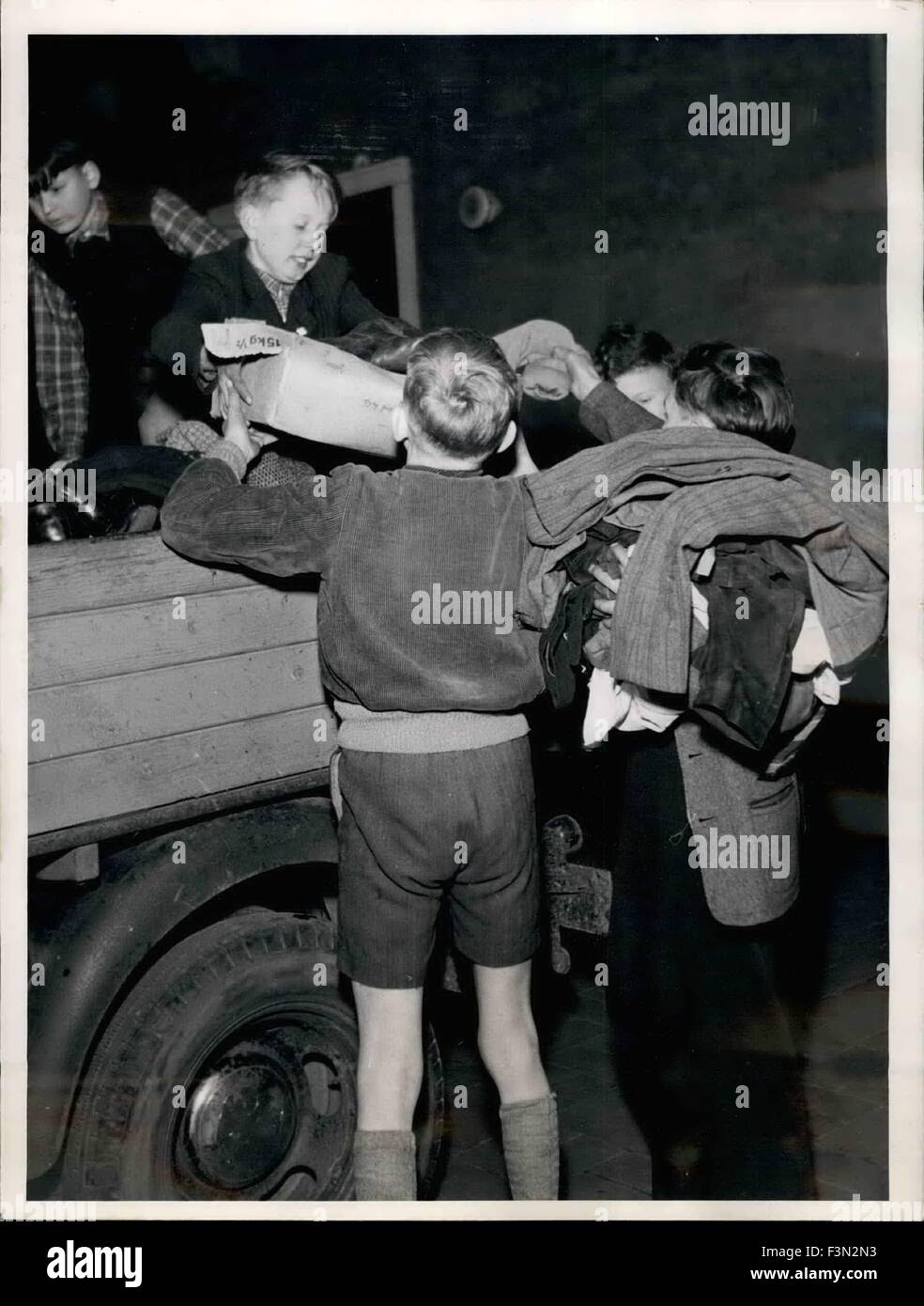 Jan. 04, 1953 - ''Germans help Germans'': Under this slogan they started in Celle an aid-campaign for all lower Saxonia for refugees from the Soviet zone. The first step for this campaign which might be taken as an example came from the city council of Celle. The beginning of this aid-campaign was a three-hours collection staged by 500 Celle children who collected during this time three truck-loads and a horse-drawn cart full of clothing, shoes, toys and household furniture and implements. Most of the things was as good as new. (Credit Image: © Keystone Press Agency/Keystone USA via ZUMAPRESS. Stock Photo