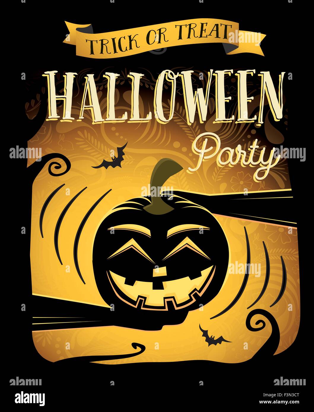 Halloween party. Happy Halloween poster with laugh pumpkin. Vector illustration. Concept for club flyer, placard, banner or web Stock Vector