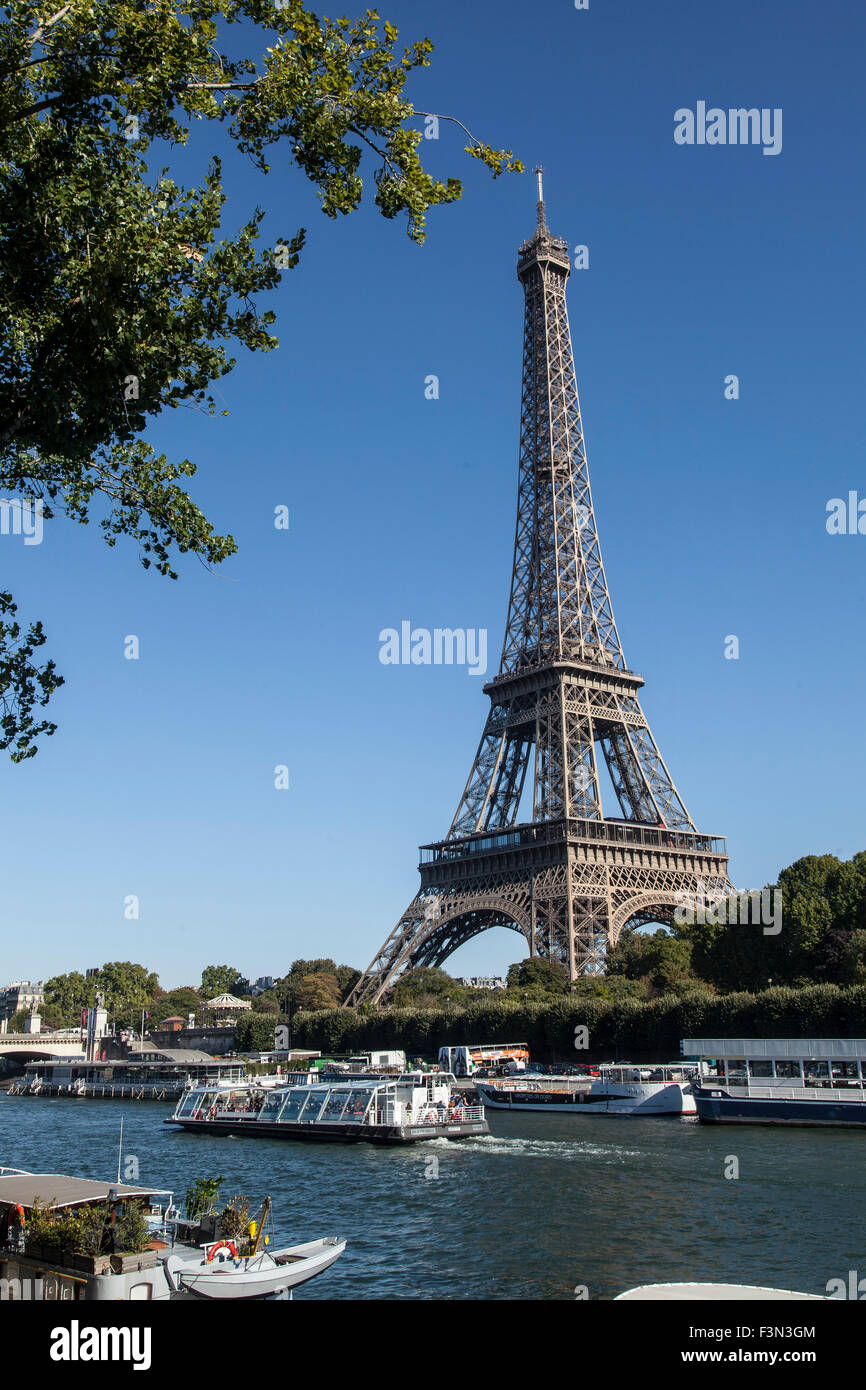 Eiffel Tower and River Seine in Paris Stock Photo