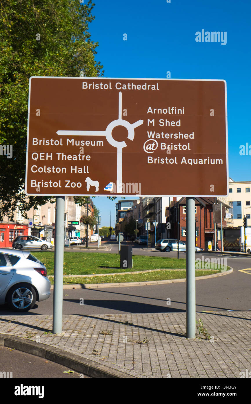 Bristol City Center  England UK Brown Attractions sign Stock Photo