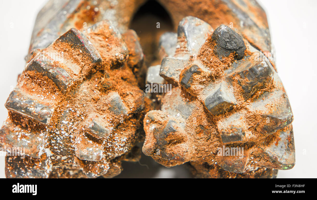 Closeup of the rusty drilling head, mining drill head closeup Stock