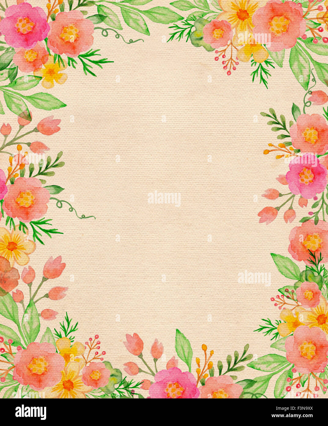 Hand drawn watercolor floral frame Stock Photo - Alamy