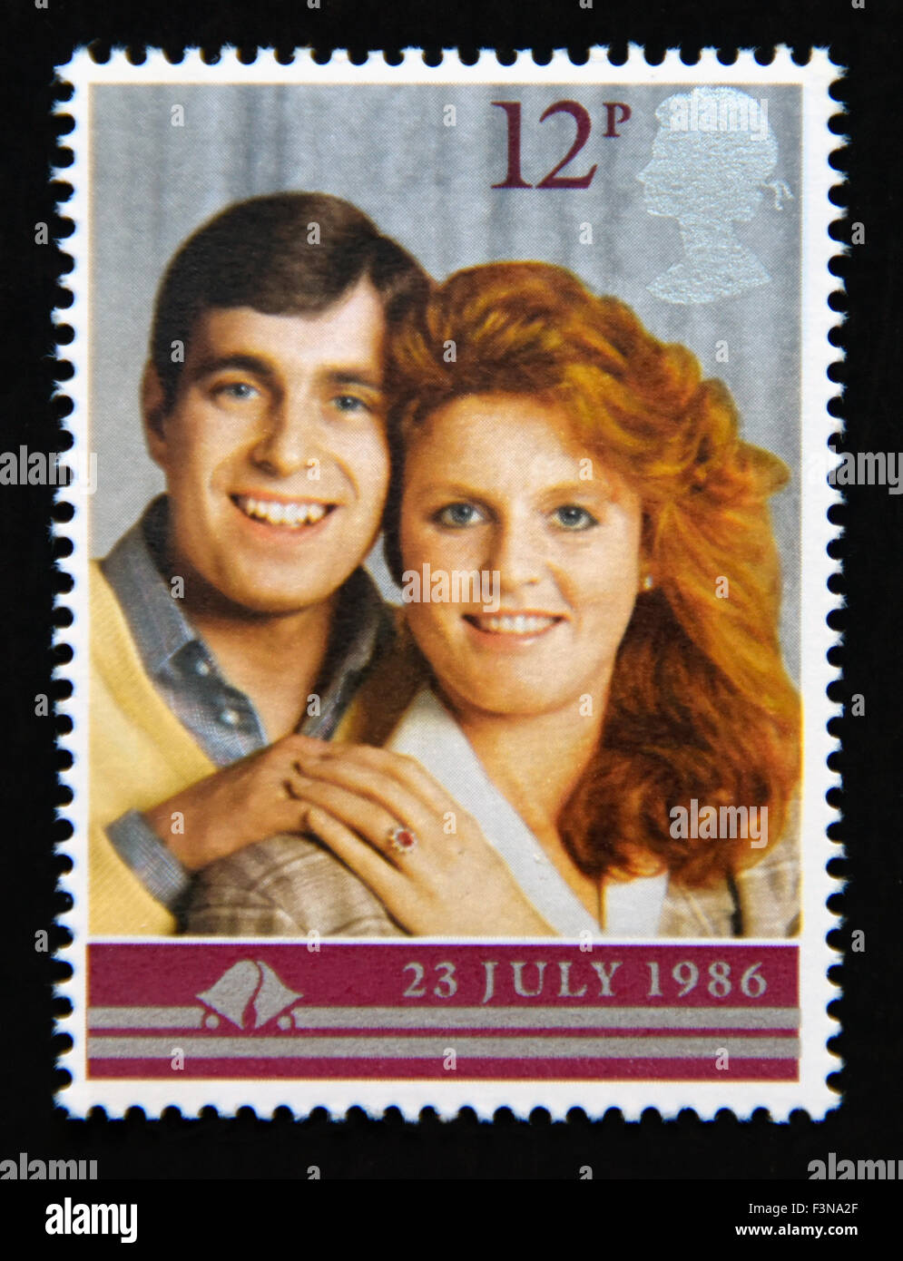 Postage stamp. Great Britain. Queen Elizabeth II. Royal Wedding 23rd.July 1986. 12p. Stock Photo