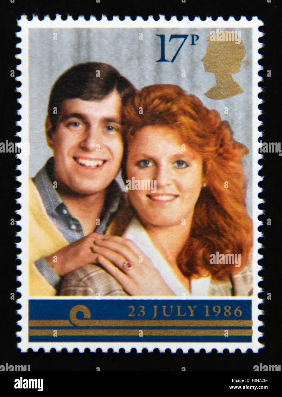 Postage stamp. Great Britain. Queen Elizabeth II. Royal Wedding 23rd.July 1986. 17p. Stock Photo