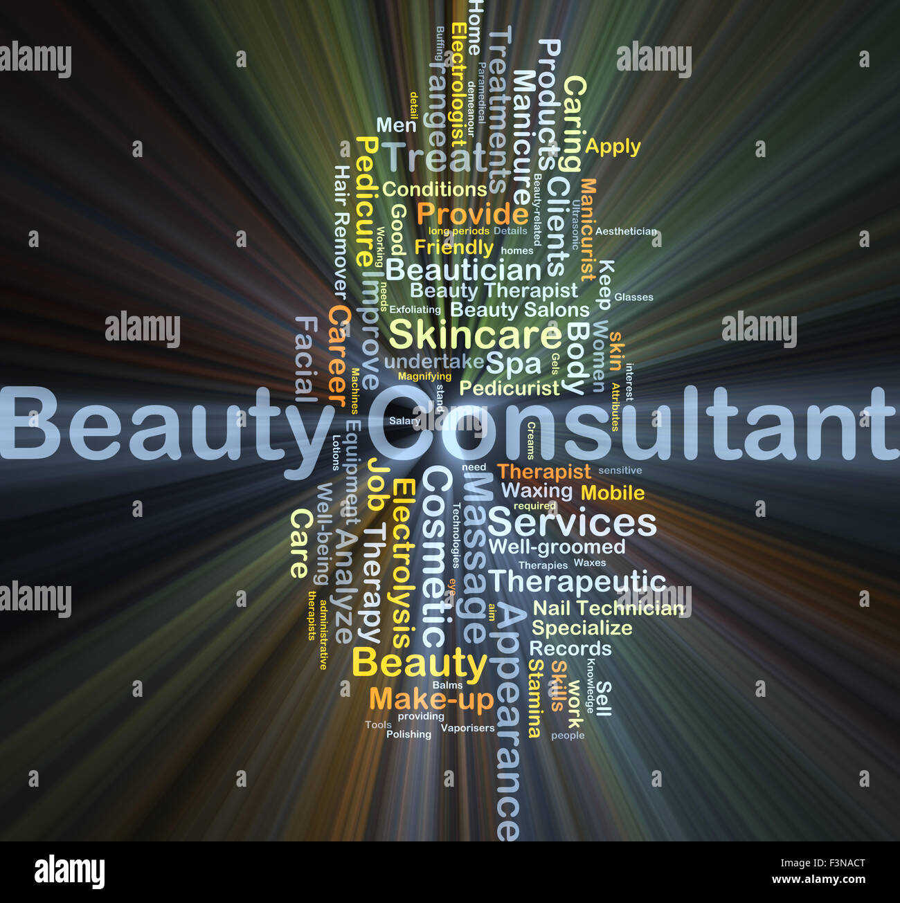 Background concept wordcloud illustration of beauty consultant glowing light Stock Photo