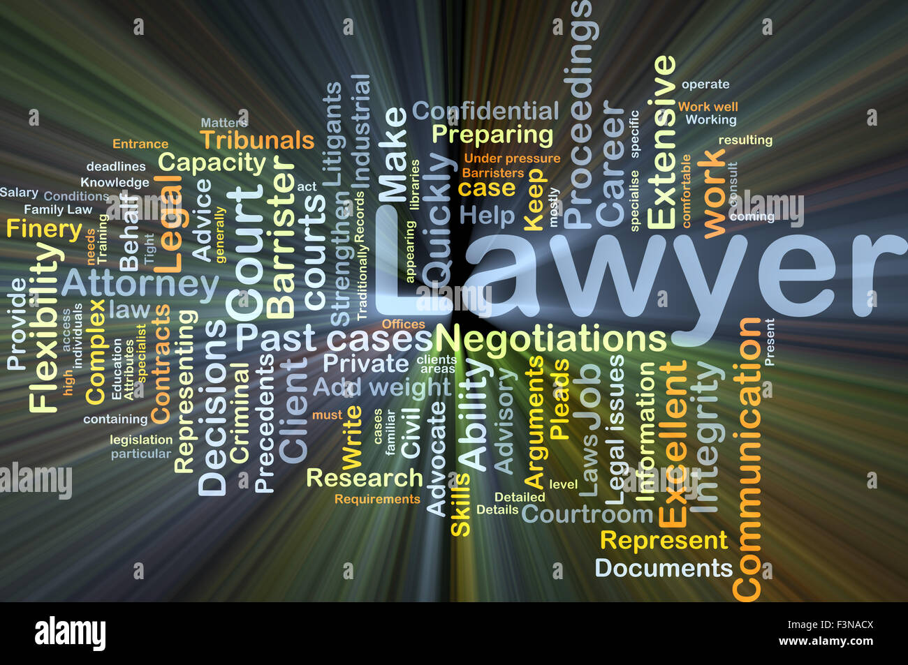 Background concept wordcloud illustration of lawyer glowing light Stock Photo