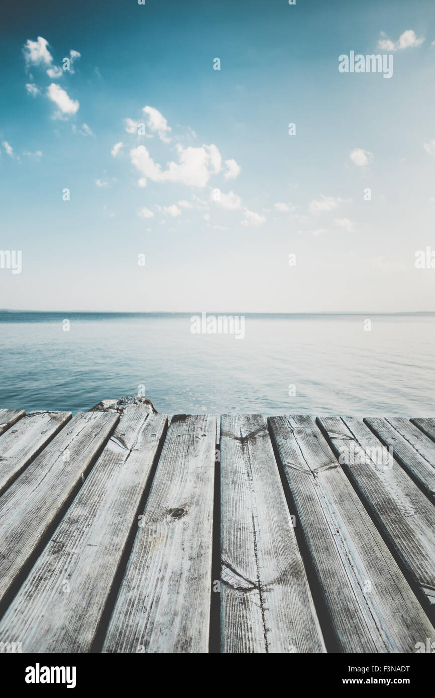 Serene view from pier to the lake Stock Photo Alamy