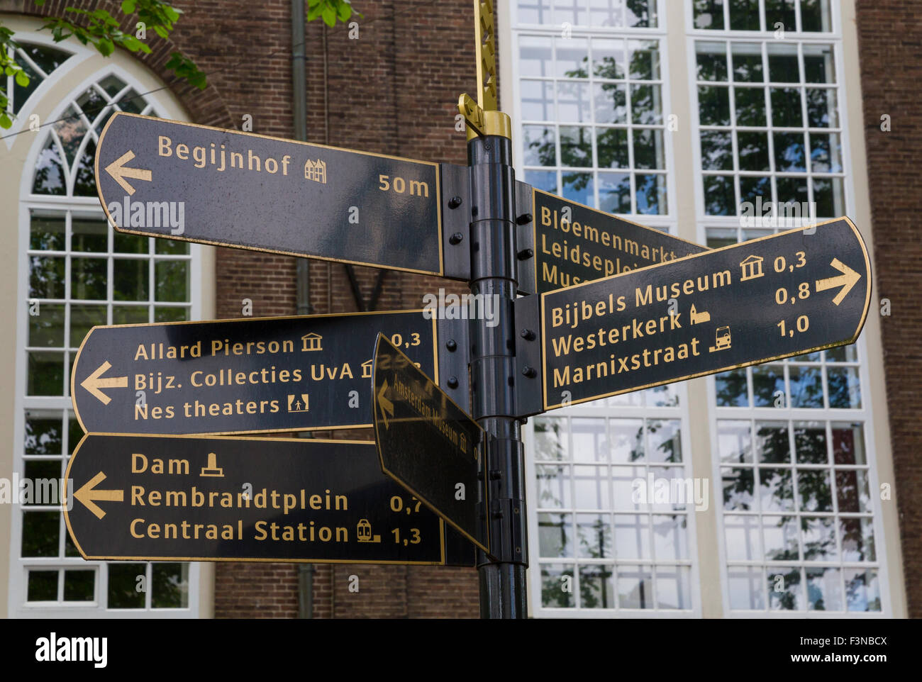 Direction signs in Amsterdam city centre Stock Photo
