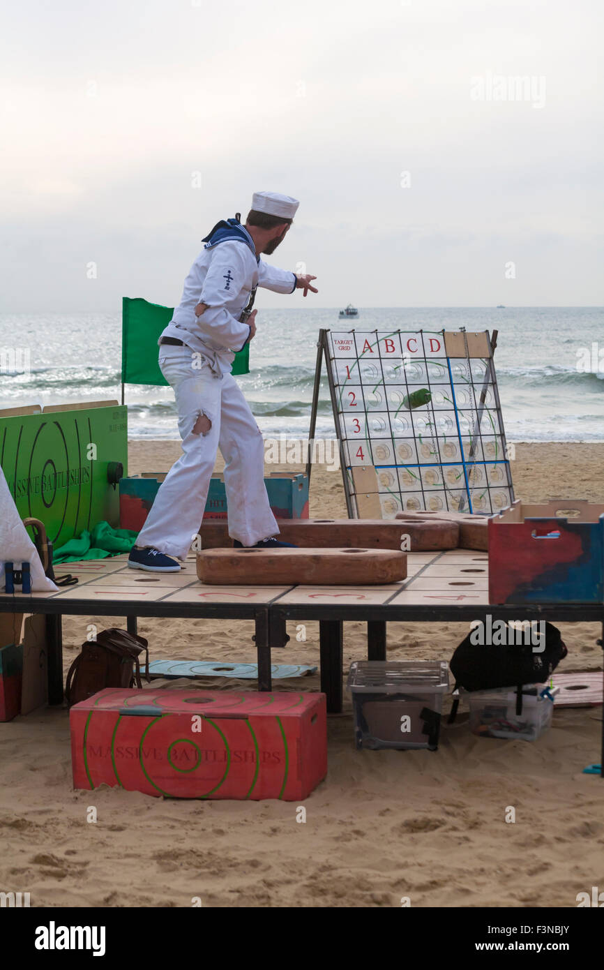 Bournemouth, Dorset, UK. 10 October 2015. Bournemouth Arts by the Sea Festival returns for a fifth year with festival entertainment - Massive Battleships - visitors take part in the super-sized team version of this classic game Credit:  Carolyn Jenkins/Alamy Live News Stock Photo