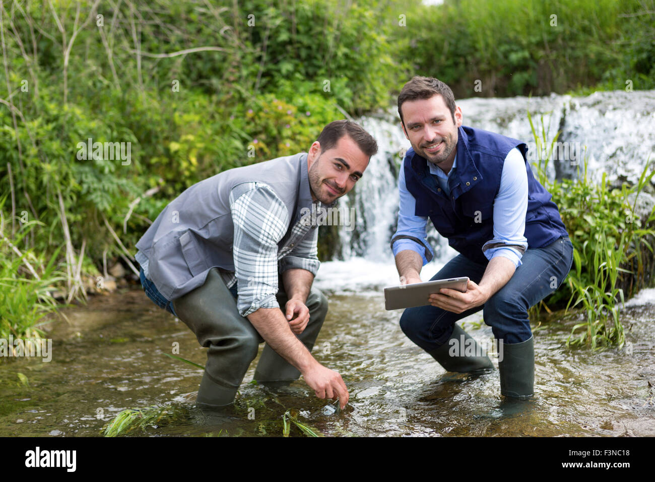 View of a Scientist and biologist working together on water analysis ...